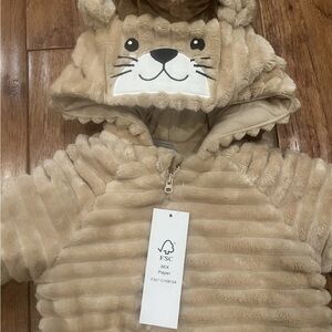 Lion Baby Pram Suit Plush Hooded Fleece Jumper Brown Lion 9-12 M NEW!